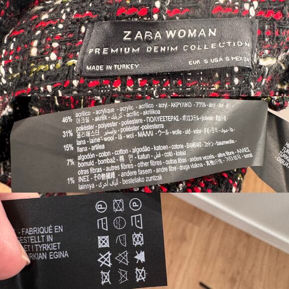 Zara Tweed Shacket Black Red Shirt Jacket Fringe Preppy Boho Contemporary Size S - Picture 11 of 15